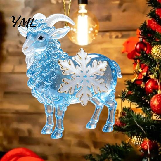 Christmas Home Decor Sheep Hanging Ornament with Snowflake Decor, 2D Flat Acrylic Pendant Ornaments Rope for Holiday Tree Party Supplies Festive