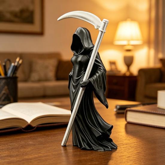 Готическая статуэтка Женца Смерти с косой, 3D-печать, черная мантия, фигурка Королевы, загадочная скульптура для декора дома, офисного стола, книжной полки
