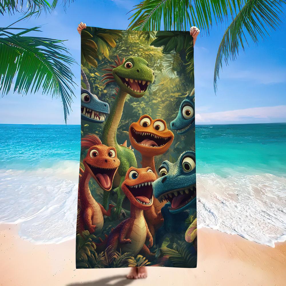 European And American Little Dinosaur Cartoon Beach Towel Digital Printing Factory Toy Printing Bath Towel Microfiber Children'S
