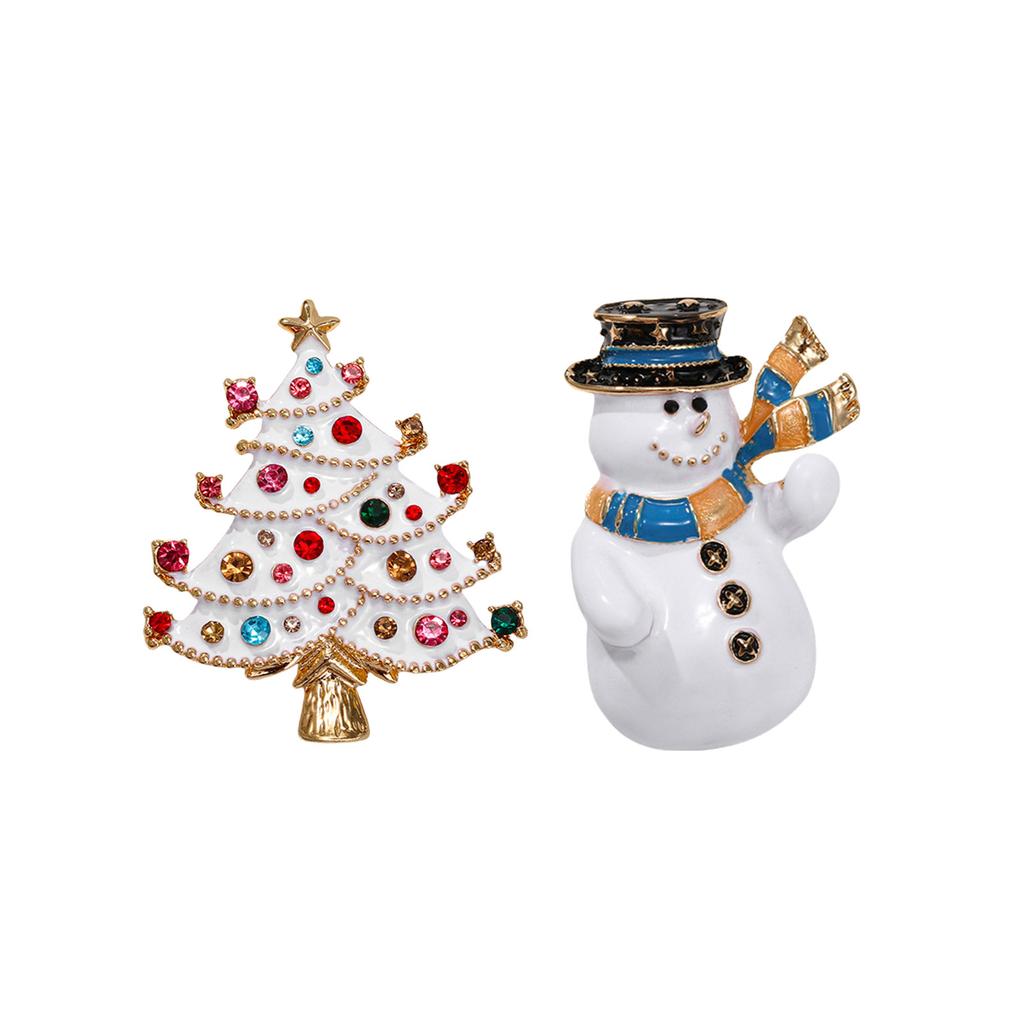 Enamel Christmas Tree Brooch Unique Rhinestones Christmas Tree Snowman Brooch For Women Festival Pin Jewelry