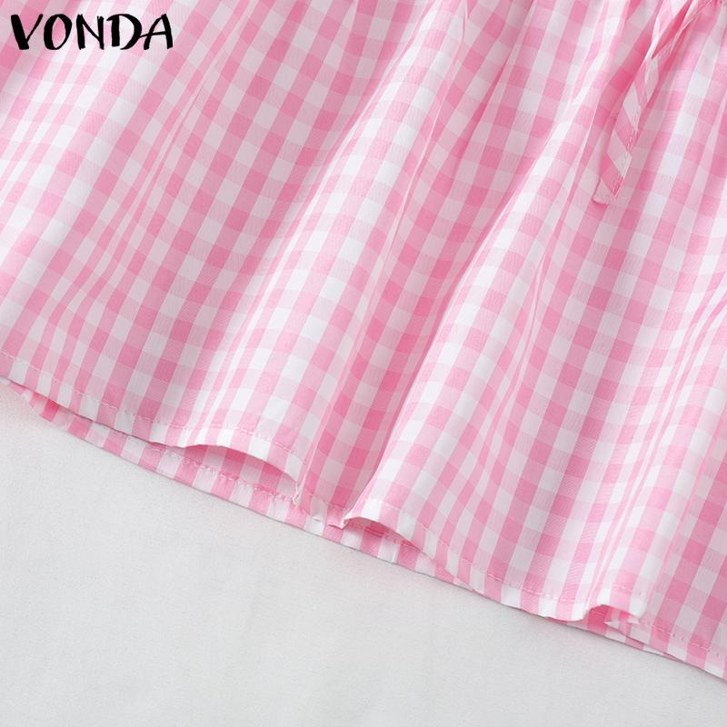 VONDA Женские летние блузки с квадратным вырезом и короткими рукавами в клетку