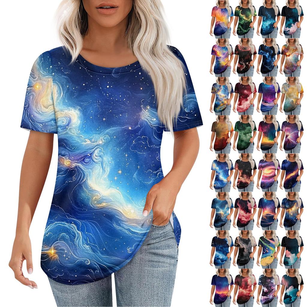 Женская футболка с принтом неба, модная, повседневная, с круглым вырезом и коротким рукавом