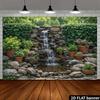 2D planar courtyard rock waterfall banner background fabric, stone wall waterfall scenery