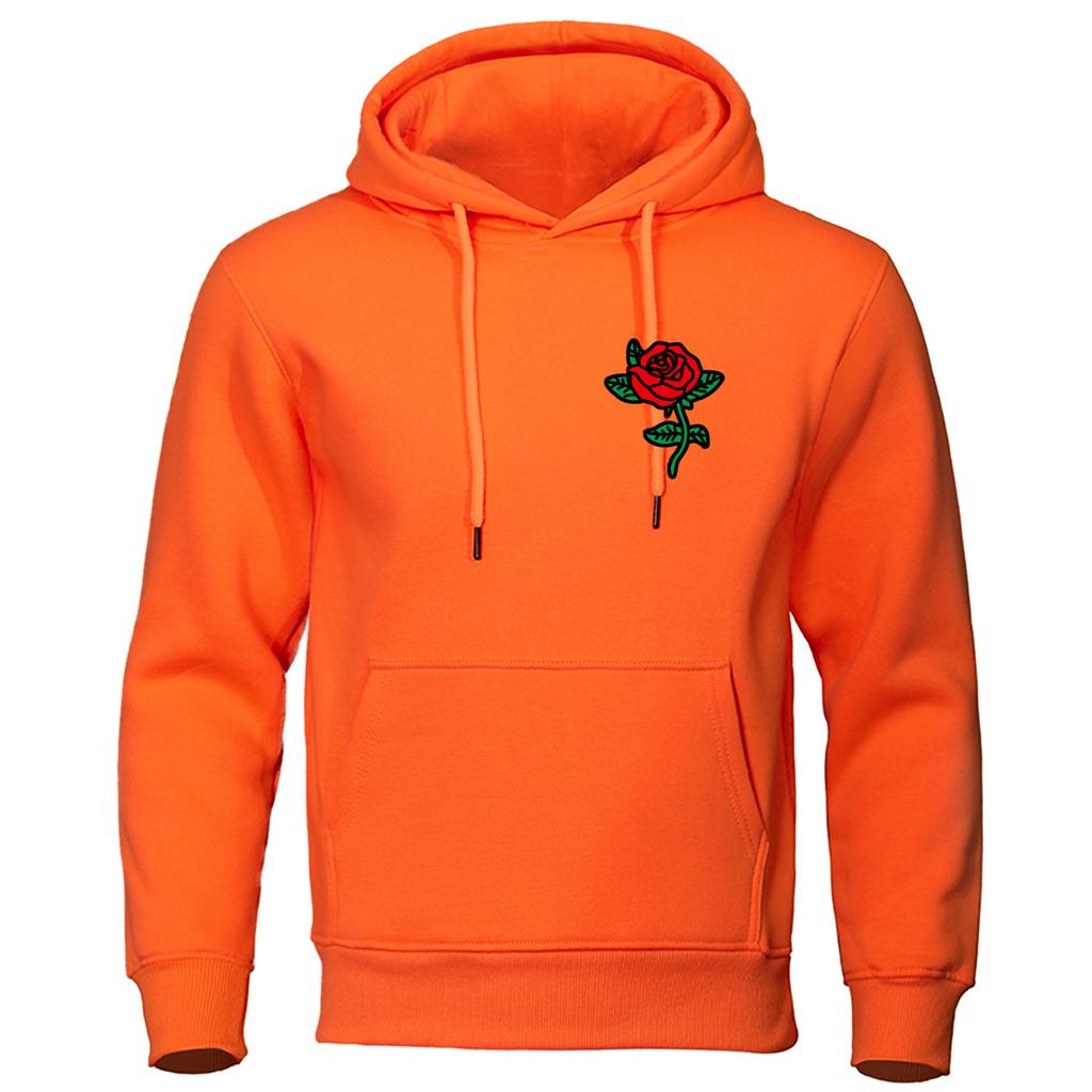 New Fashion Autumn New Fashion Hooded Rose Printed Elastic Top Pullover Casual Men's Hooded Sweatshirt Hip Hop Hoodie