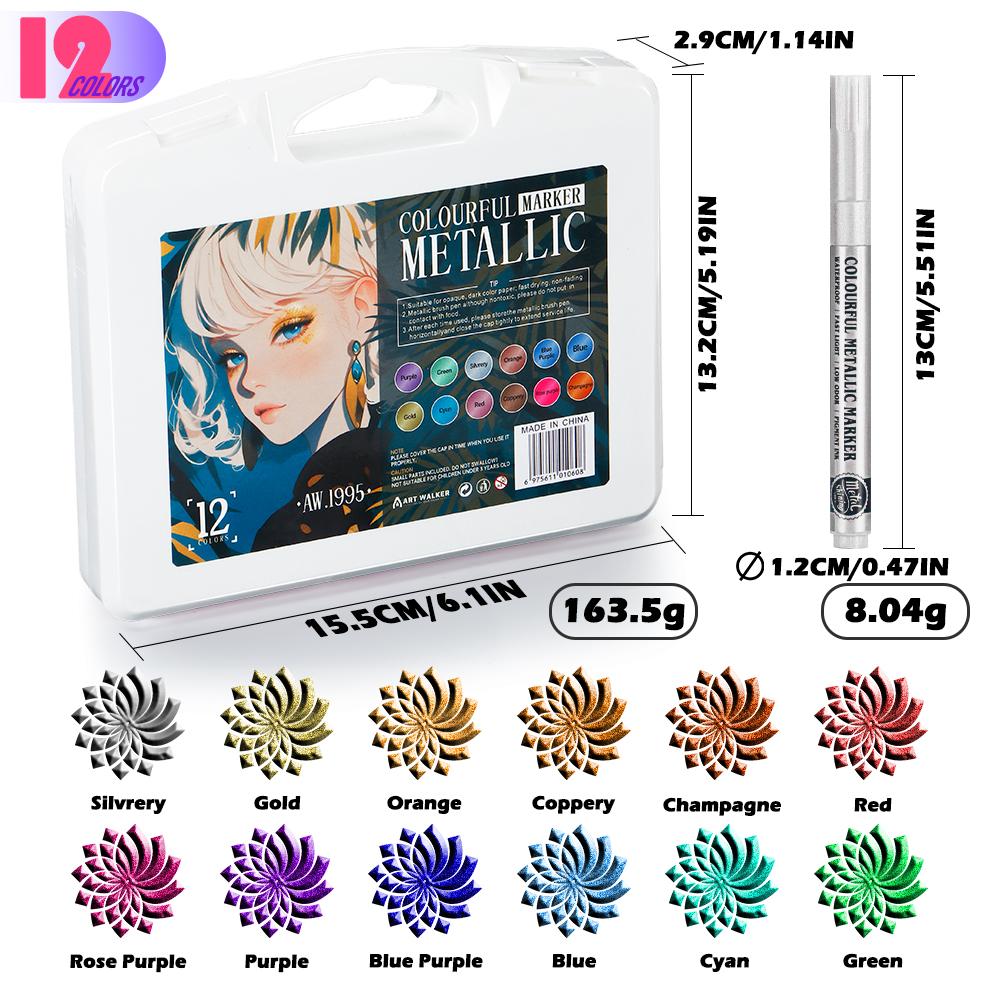 Premium ART WALKER Acrylic Metallic Ink Marker Paint Pen 5mm Soft Brush Tip for Card Making DIY Crafts Decorative Projects