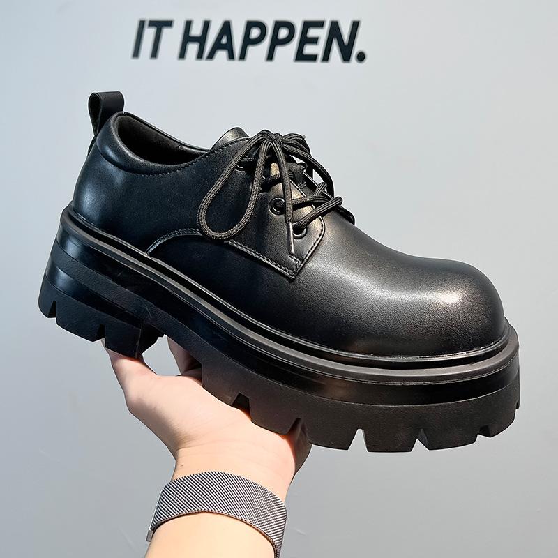 Мужские кожаные туфли в британском стиле с круглым носком, осень-зима 2025 года, новые японские туфли на толстом каблуке с большим носком и шнуровкой 6112-A