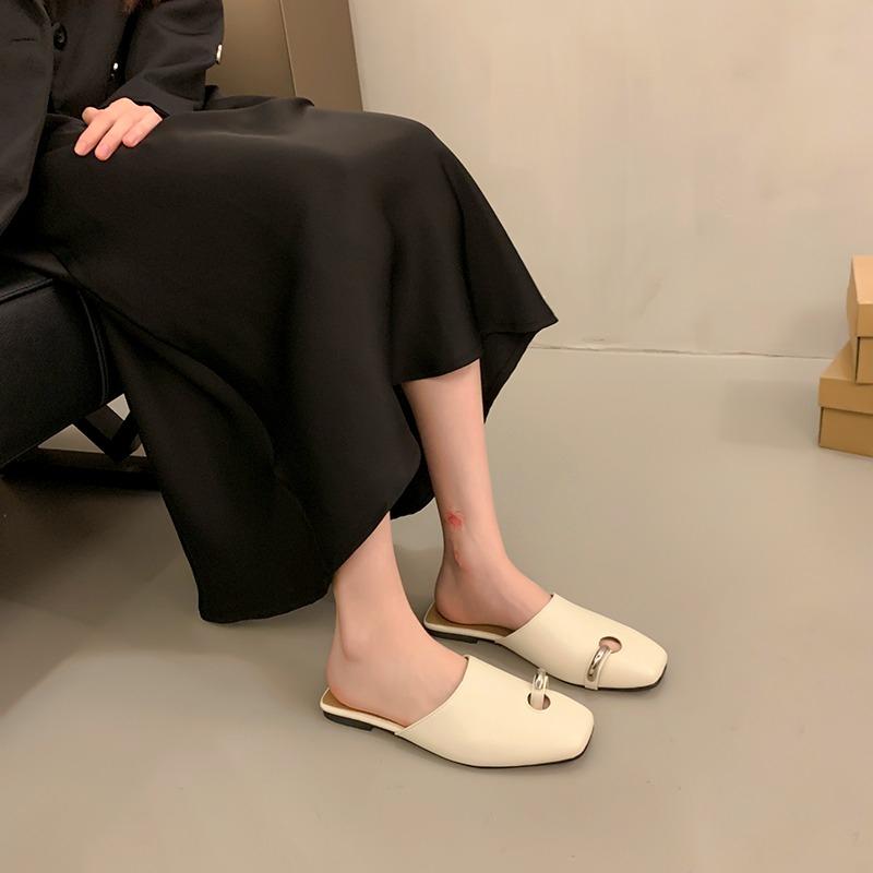 Модные оригинальные шлепанцы Женские туфли-мюли с квадратным носком 2025 Лето Новинка Натуральная коровья кожа Женские модные уличные шлепанцы