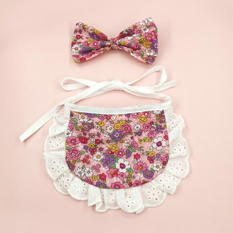 Plaid elastic dog cat pet saliva towel lace lace pet triangle scarf bib supplies