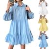 Women's Summer Puffy Sleeve Cute Layered Doll Dresses Button Hem Dresses