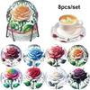8 Pieces/set of Diamond Flower Patterned Coasters, DIY Coasters with Holder, Suitable for Beginners and Adults, Art and Craft Supplies Gifts