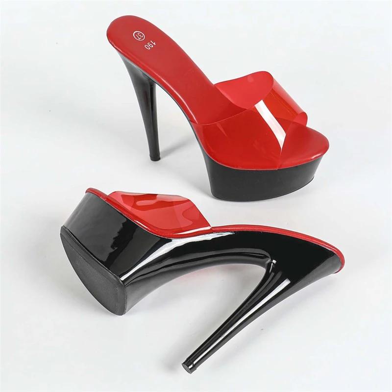 Fashion Eilyken Summer Platform Slippers Women PVC Transparent Super Thin Heels Sexy Wedding Banquet Party Shoes Zapatos De Mujer