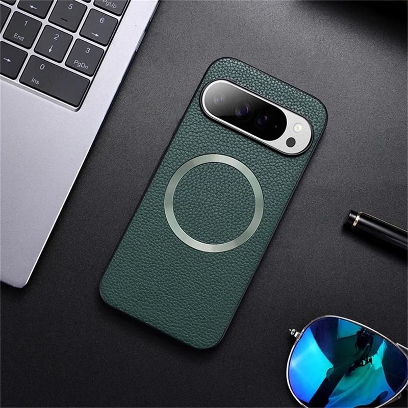 Роскошный Магнитный Чехол из Искусственной Кожи для Google Pixel 10 9 Pro XL 8 7 6 9 8A 9A 7A 6A Для Беспроводной Зарядки Magsafe Ударопрочный Чехол