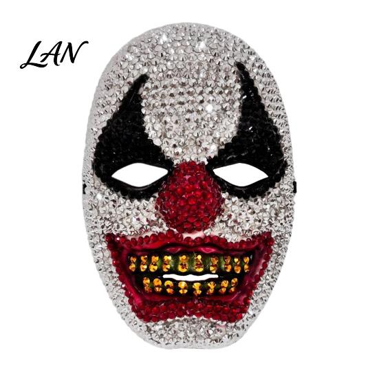 Clown Cosplay Mask Halloween Rhinestone Mask, Creepy Joker Full Face Sparkling Scary for Masquerade Costume Party
