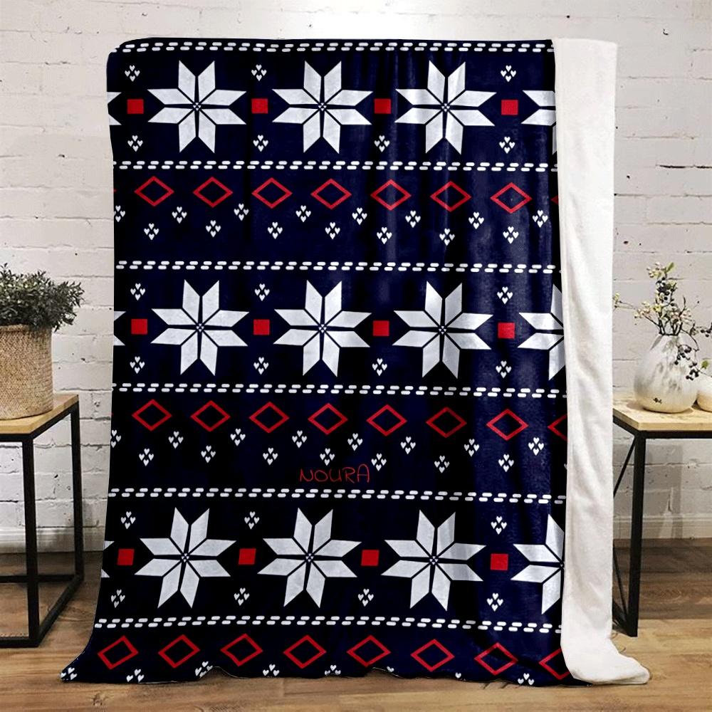 White star motifs with red diamonds and squares on a dark blue background. for all seasons blanket lunch break throw gift