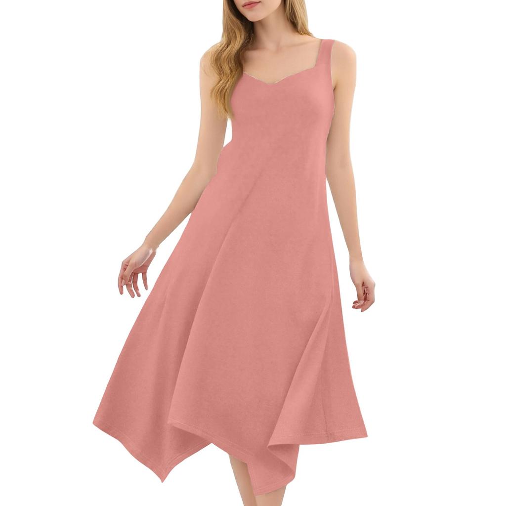 Женское повседневное модное платье миди без рукавов с круглым вырезом и нерегулярным подолом