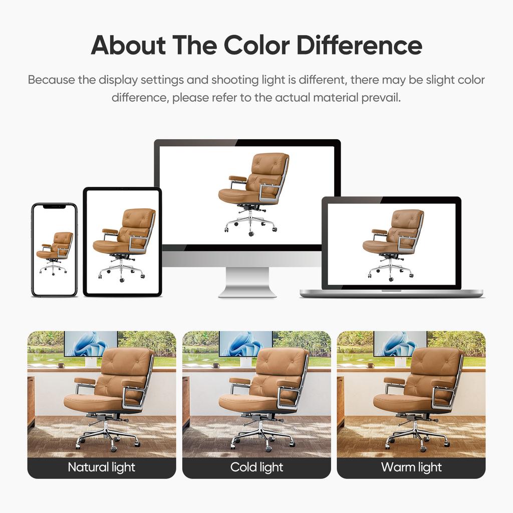 Adjustable Office Chair Genuine Leather Aluminum Alloy Frame Armchair Swivel Chair for Office Study Living Room