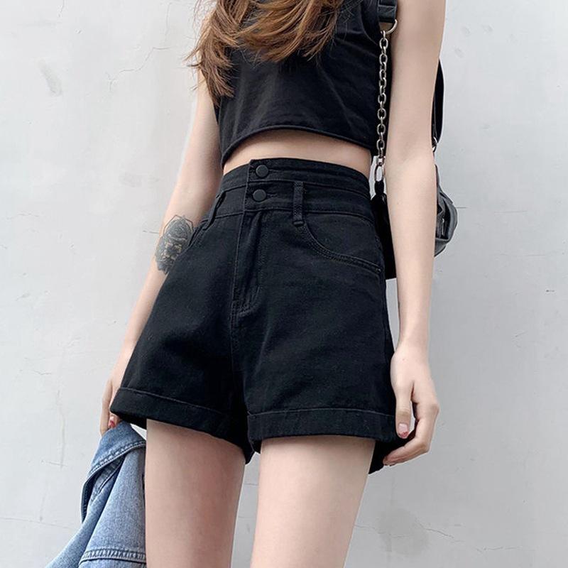Классическая и минималистская мода универсальные женские летние облегающие свободные шорты с подвернутым краем и высокой талией А-силуэта с широкими штанинами для улицы Индивидуальность