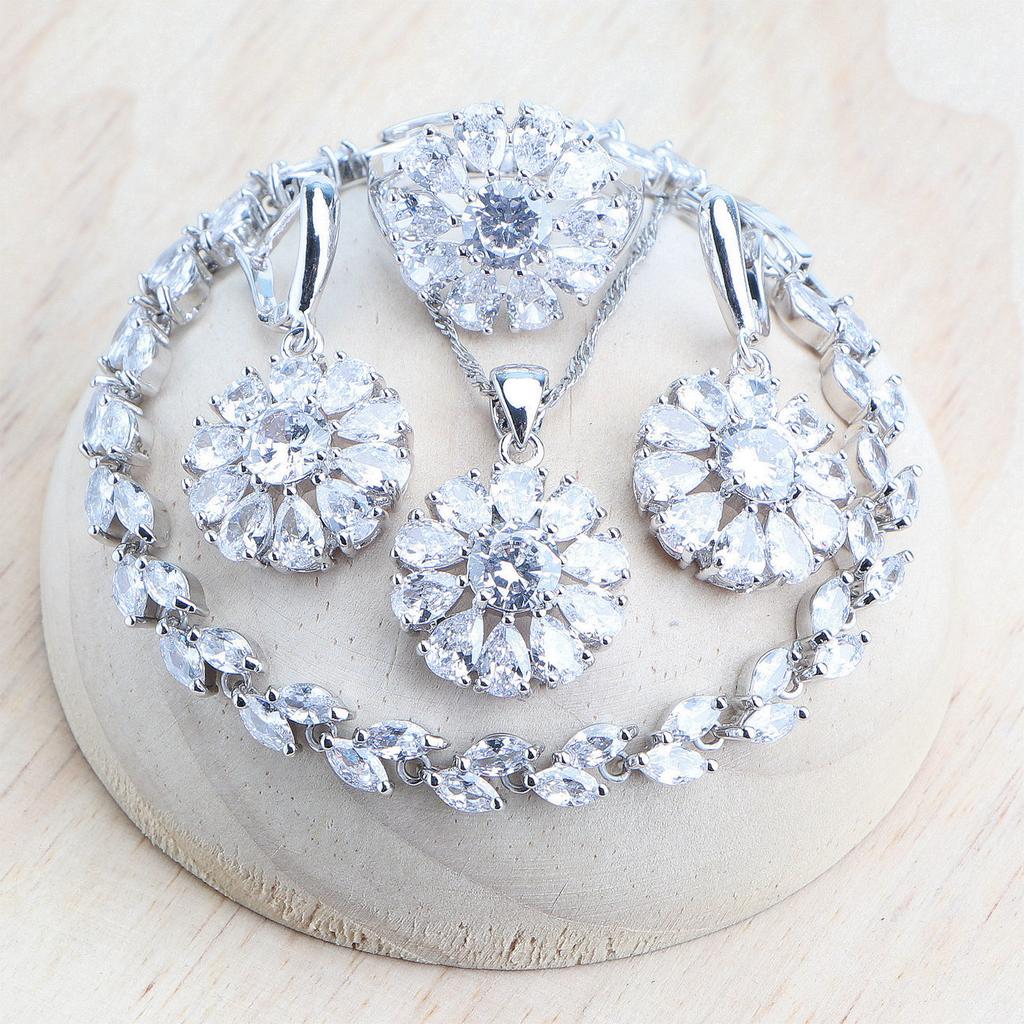 Свадебный комплект ювелирных изделий из кубического циркона для женщин, свадебные кольца/браслеты/серьги/подвеска, комплект ожерелья