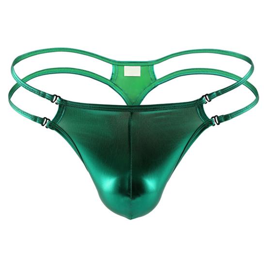 Men Faux Leather Thong Low-rise Thin Straps Hollow Out Briefs U-convex Solid Color
