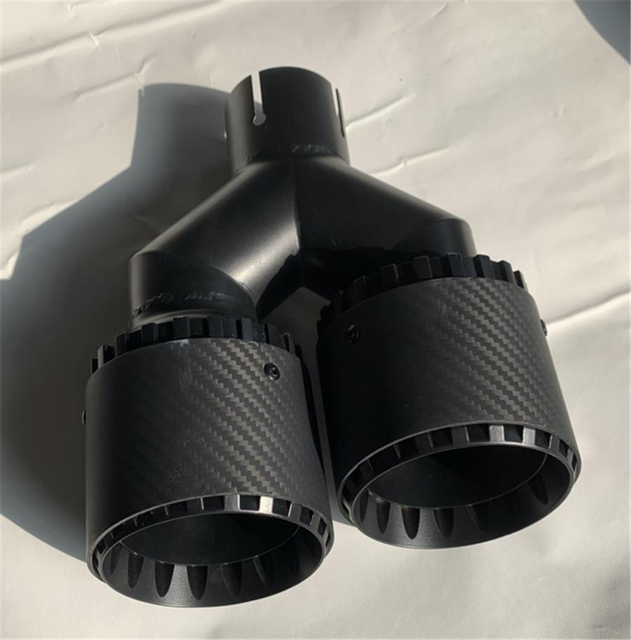 Пара Универсальных трехслойных 63мм Вход 89мм Выход 100% Настоящее углеволокно Автомобиль Внедорожник Двойная выхлопная труба Хвостовая насадка глушителя Покрытие черный