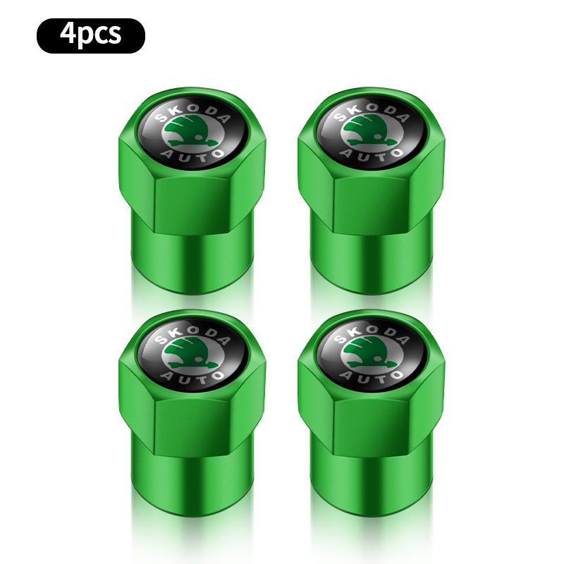4PCS Car Wheel Tire Valve Caps Tyre Rim Stem Covers For Skoda Octavia Superb Rapid Kodiaq Karoq Fabia Kamiq Enyaq Vision RS Y