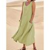 Summertime Pocket Sleeveless Round Neck Women Cotton and Linen Dress