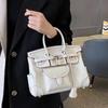 26 Новых 25СМ Платиновых Сумок Грузовых Swift Кожаных С Холщовой Вставкой Кожаный Плечевой Ремень (S10BK)