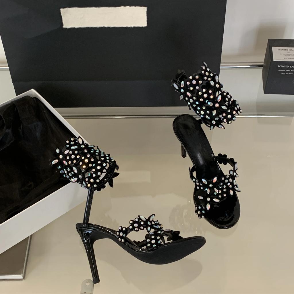 Summer Sexy Fashion Flower Rhinestone Snake Surround Gold Silver High Heel Sandals Women's Crystal Party Wedding Shoes