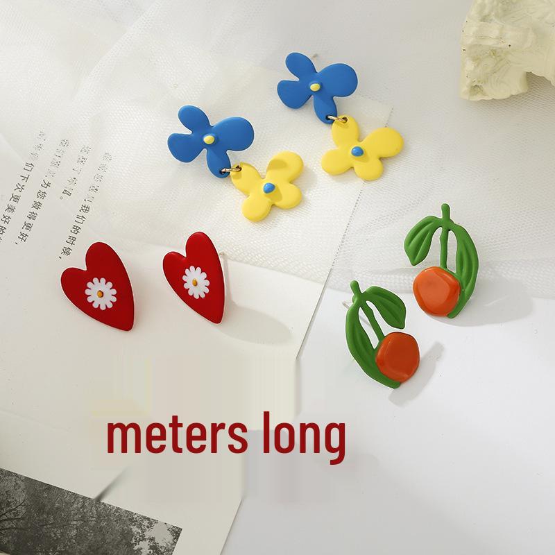 Серьги Сердечки и Маргаритки из серебра 925 пробы - Забавный дизайн с капельной масляной краской, серьги-пусеты в виде цветков и серьги-клипсы с подвесками