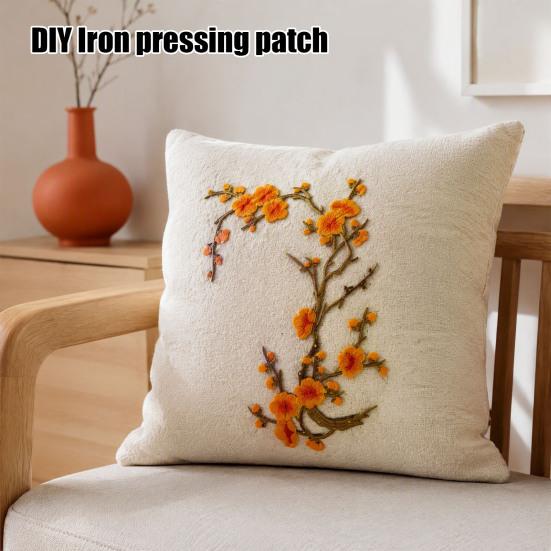 Floral Sewing Appliques for Bags Plum Blossom Patch, Embroidered Flower Patches, Iron on Clothing Backpacks Badges Apparel Jackets, DIY