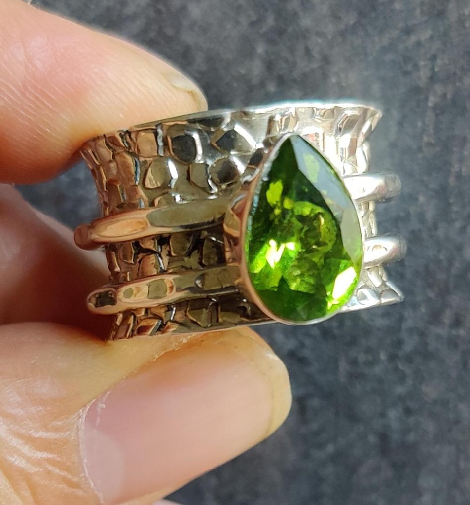 Кольцо-спиннер с перидотом, кольцо для беспокойства, стерлинговое серебро 925 пробы, кольцо с драгоценным камнем, женское кольцо ручной работы, подарок для нее