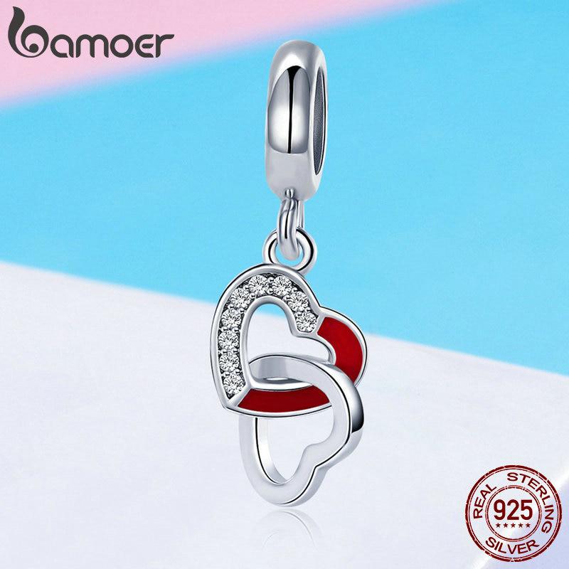 BAMOER стерлингового серебра 925 пробы романтический переплетенный кулон в форме сердца, подвеска, подходит для женщин, браслеты и браслеты