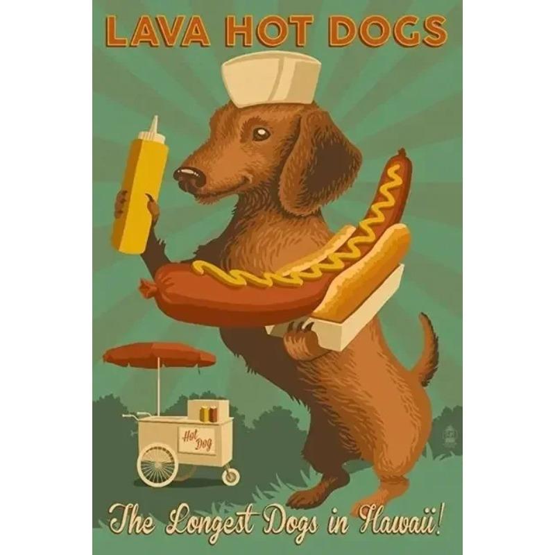 Adorable Cartoon Dachshund Dog Poster Print  Kawaii Animal Canvas Painting  Fun Wall Art for Kids Bedroom  Home Decor