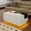High-Gloss Coffee Table with LED Lighting, Extendable Black-and-White Tabletop, Hidden Storage and 16-Color Adjustable Light Strip