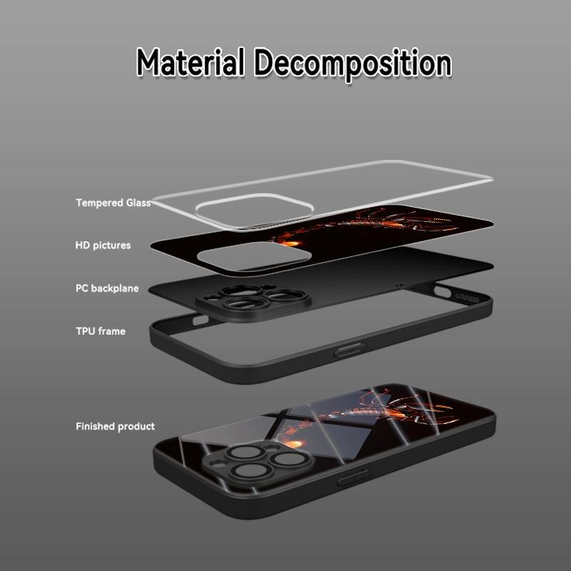 Крутой Черный Чехол из Закаленного Стекла со Скорпионом для iPhone 11 12 13 14 15 16 17 Pro Max 17 Air 7 Plus XS X XR Ударопрочный Чехол