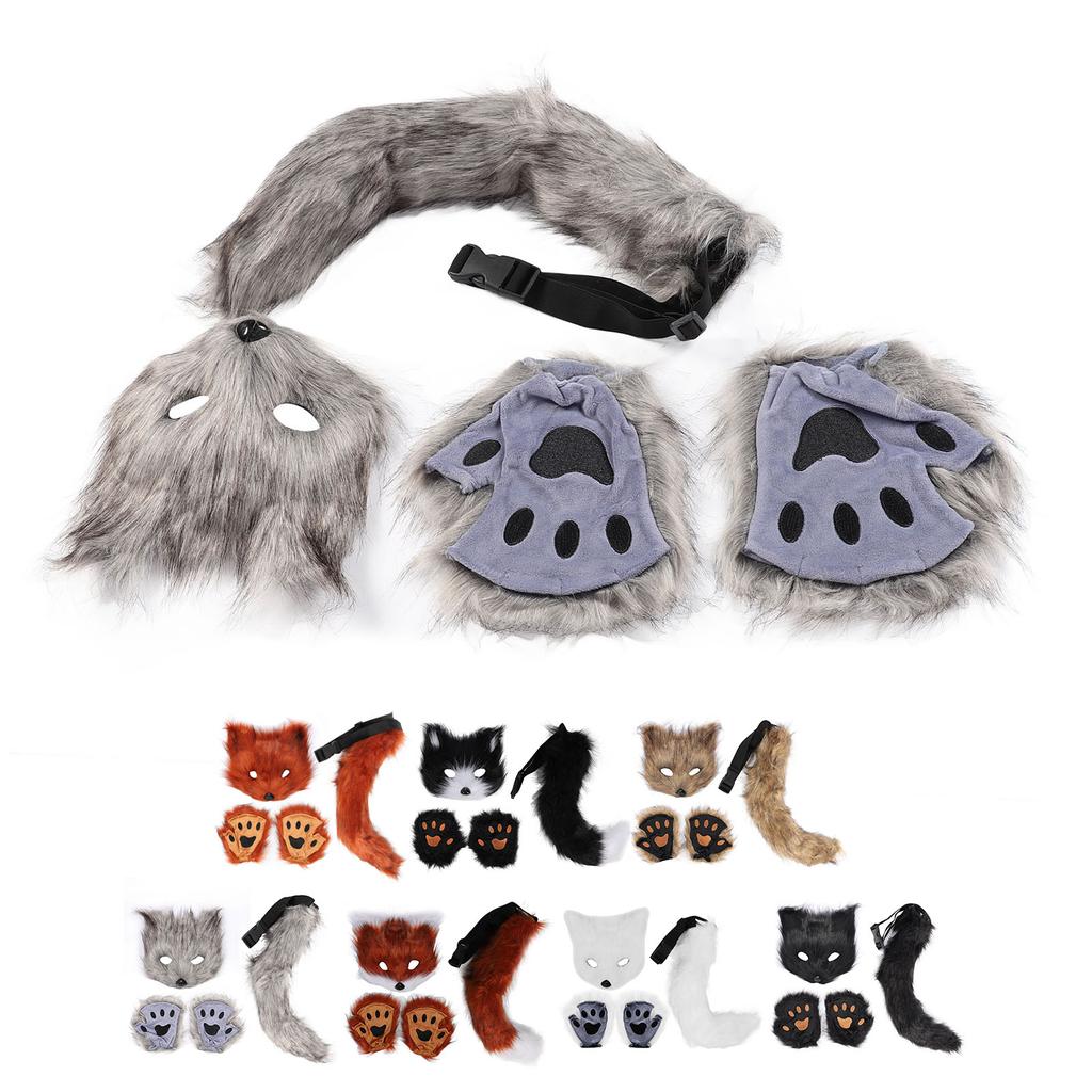 Лисий чехол для лица перчатки хвосты комплект пушистый плюш искусственный мех мягкий приятный для кожи костюм аксессуары животное 