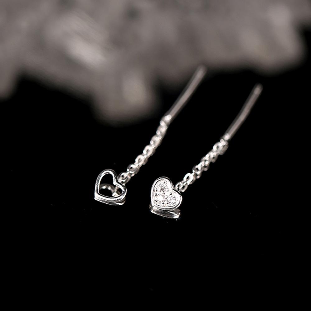 Асимметричные серьги Love Earline Flash Diamond в форме сердца с длинной бахромой в виде цепочки в корейском стиле