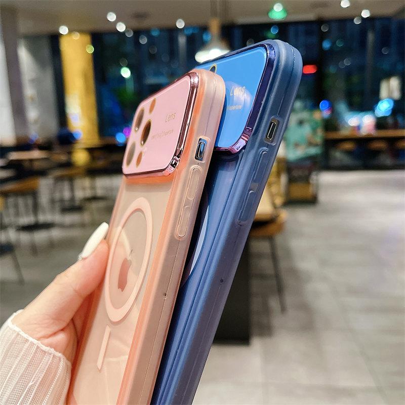 Роскошный чехол для линз с большим окном, магнитный чехол из ТПУ для беспроводной зарядки для iPhone 14 13 12 11 Pro Max, универсальный защитный чехол от падения