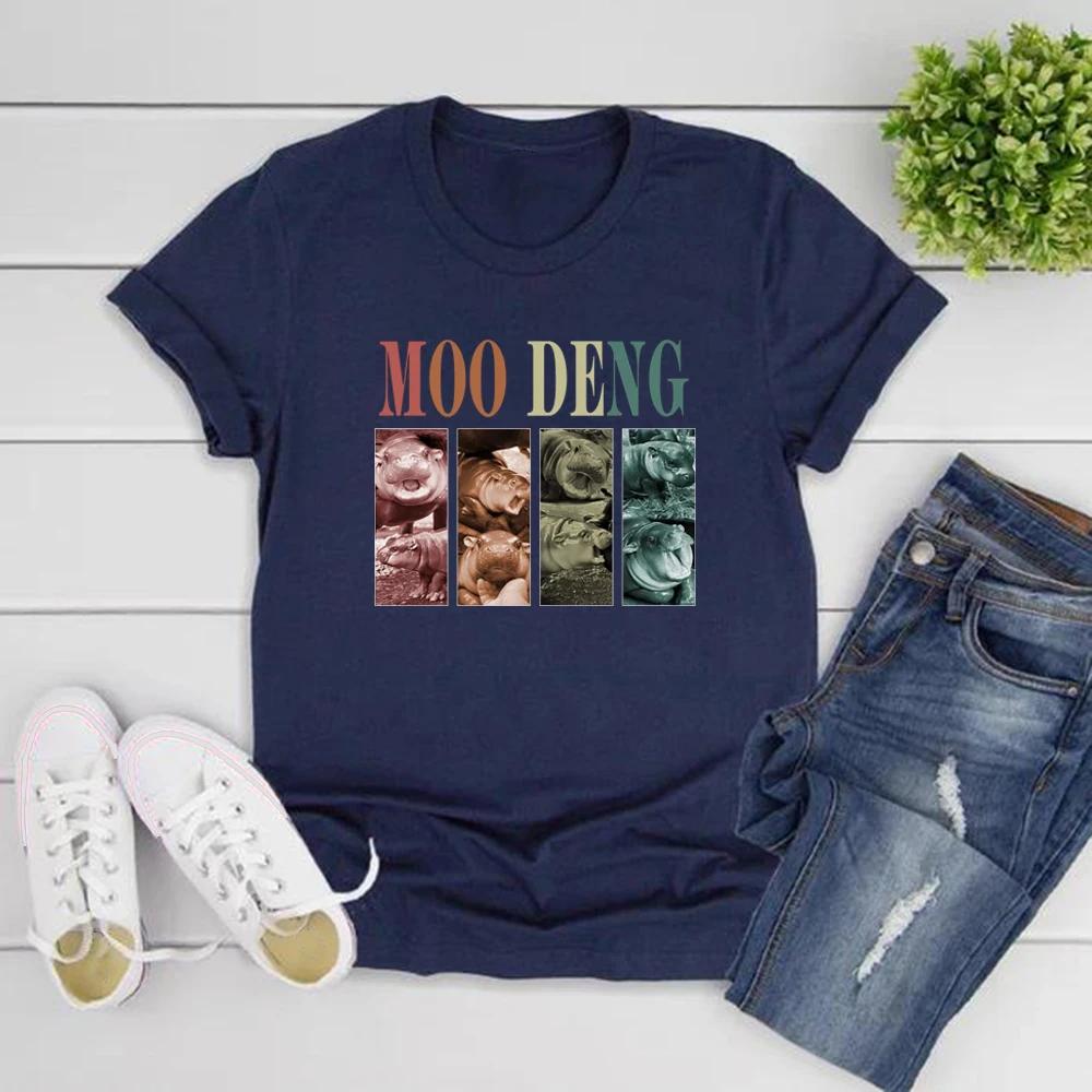 Винтажная футболка Moo Deng Футболки с изображением бегемота Милая футболка Moo Deng Женская футболка с графическим принтом Футболка с коротким рукавом Hippo Lover Футболка для женщин Топы