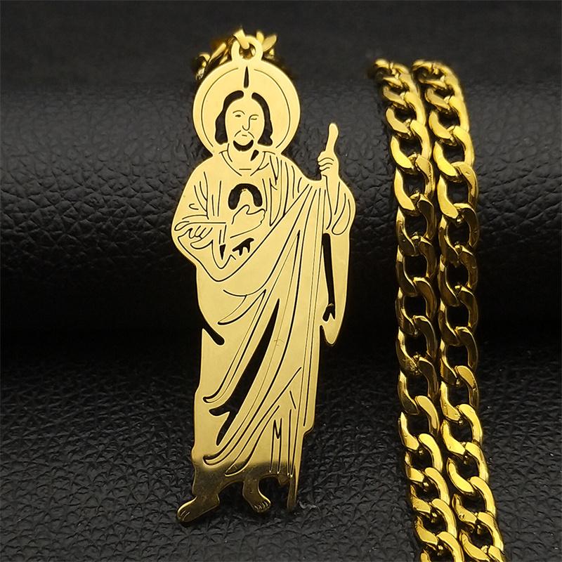 San Judas Tadeo Necklace Hollow Religion Pendant Stainless Steel Chain Saint Jude Thaddeus Necklaces Jewelry Party Gift ZZZ697