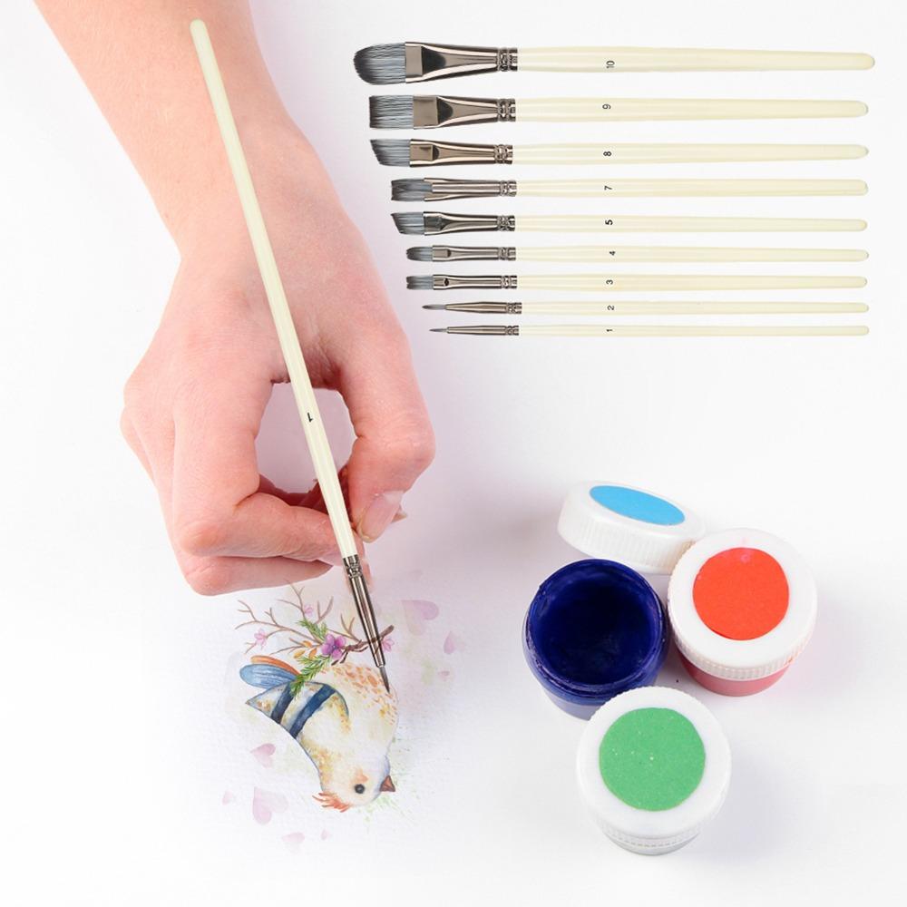 10PCS Multi Size Tips Nylon Fiber Painting Brushes Artist Painting Tool Set Oil Painting