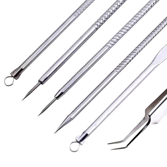 6Pcs/Set Blackhead Needle Anti-Slip Face Cleaning Stainless Steel Acne Removing Extractor Tools for Unisex
