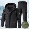 Men's Autumn and Winter Outdoor Plus Velvet Thickened Overalls Suit Cold-proof Warm Jacket Waterproof
