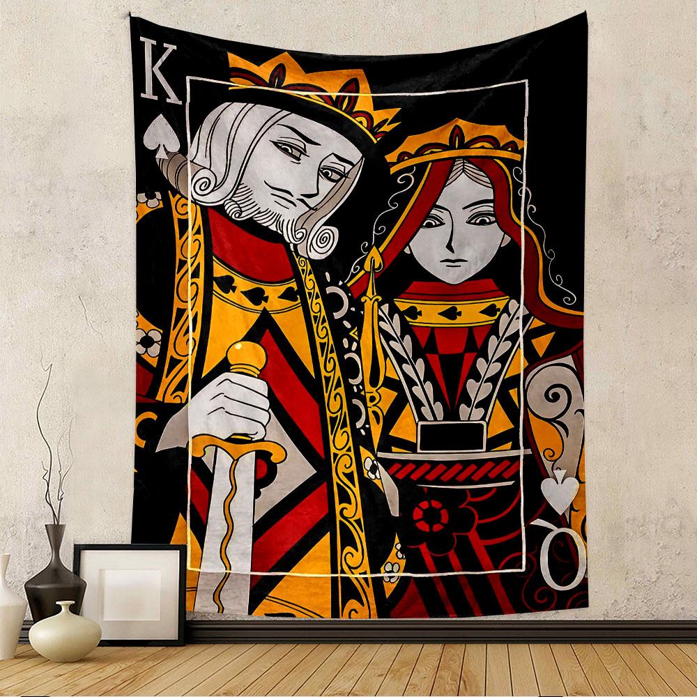 Royal Playing Cards Tapestry Wall Hanging, King Spade Queen Heart Combo Art, Casino Wall Decor for Bedroom Living Room Dorm