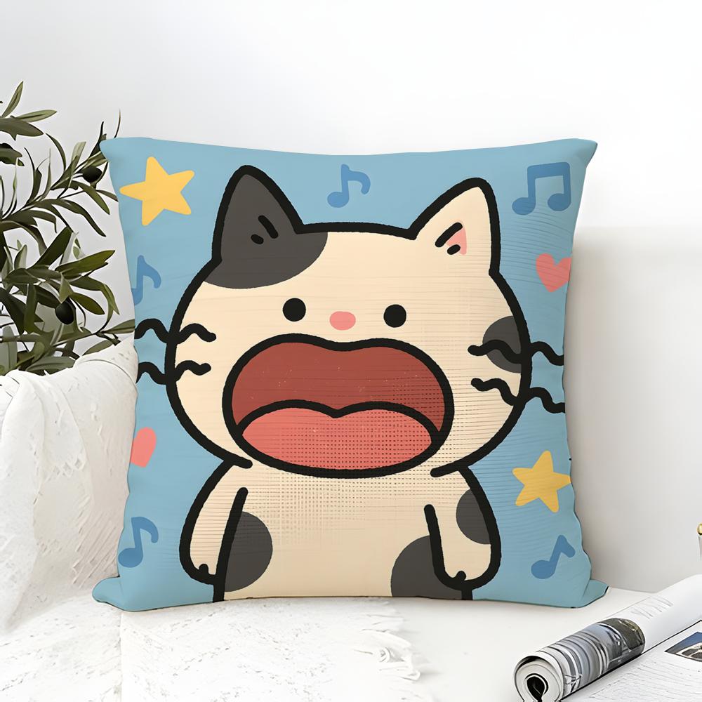 Surprised Cat Funny Party Pattern Pillow Case Cotton Linen Fabric Square Zipper Pillowcase Home Decorative Living Room