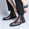 Men's Genuine Leather Spring Thick Soled Boots Fashion British Style Side Zipper Chelsea Short Boots Casual Platform Ankle Boots