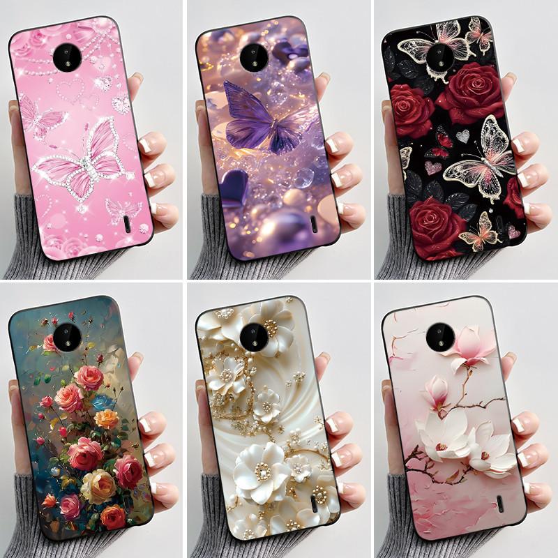 For Nokia C10 C20 C20 Plus Phone Case Luxury Fashion Butterfly Flowers Black Soft TPU Full Protective Cover For NokiaC10 Casing