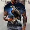 Summer Round Neck 3D Animal Eagle Pattern Print Top Fashionable Casual Short Sleeved Men's T-shirts