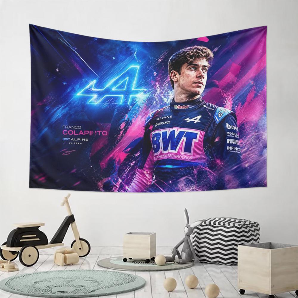 Franco Colapinto BWT Alpine F1 Wall Tapestry, 4 Blue Pink Neon Formula 1 Driver Poster for Racing Fans Bedroom Man Cave Dorm Wall Decor
