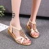 Sandals women's 2025 summer new Korean version open-toed beaded women's sandals bohemian wedge heel fish mouth foreign trade leisure